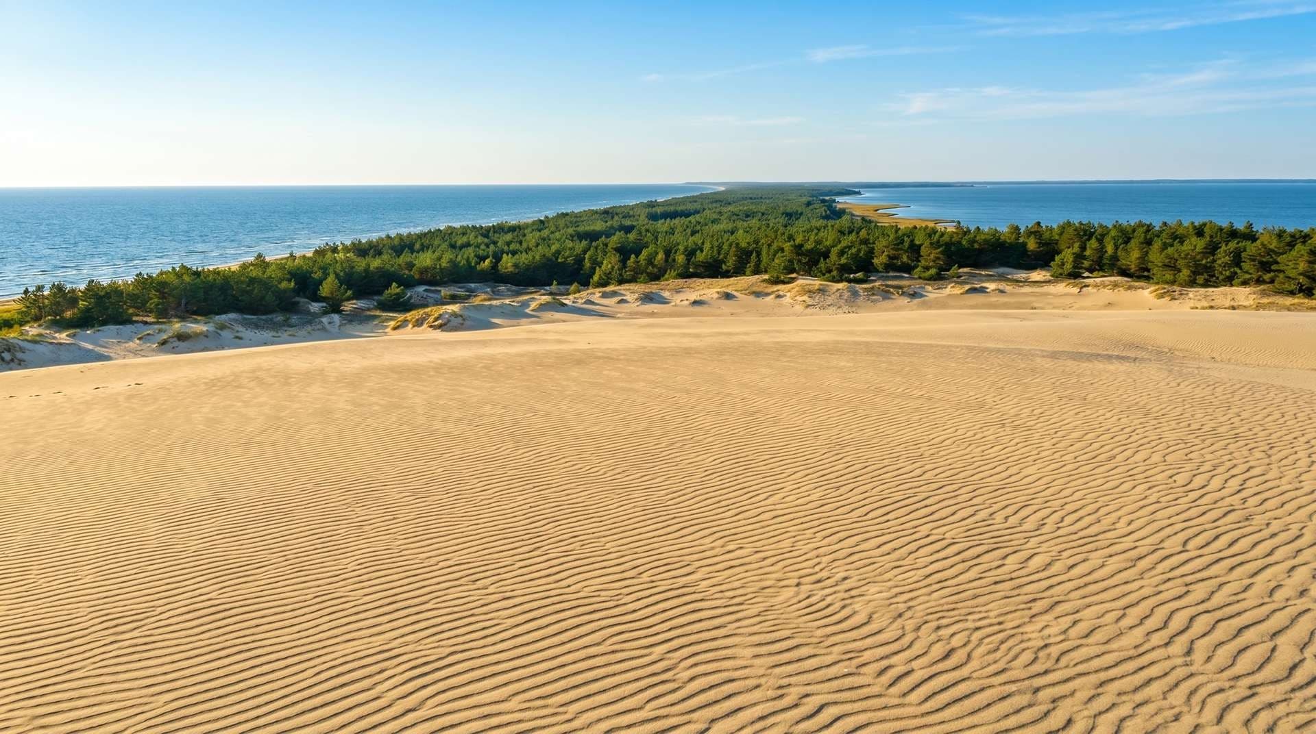 Панорама песчаных дюн и моря